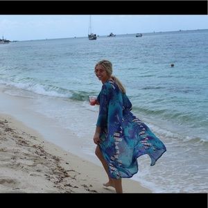 Blue swim suit cover up kimono